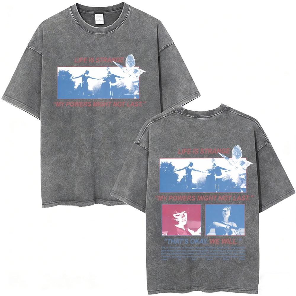 

Washed Vintage Game Life Is Strange Butterfly Graphic T Shirt Men Women Casual Retro Oversized Short Sleeve Tshirts Streetwear S
