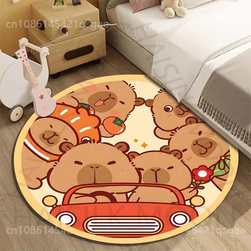 Disney Capybara Cartoon Gedruckte Runde Matte Wohnzimmer Sofatisch Schlafzimmer Boden Teppich Große Fläche Haustier Teppich Heimdeko Geschenke