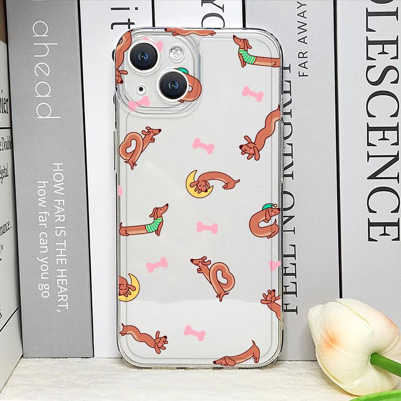 Coque de téléphone mignonne dessin animé animal chien Teckel pour IPhone 17 16 15 14 11 12 13 Pro Max 7 8 Plus 12 13 Mini X XS Max XR Housse souple