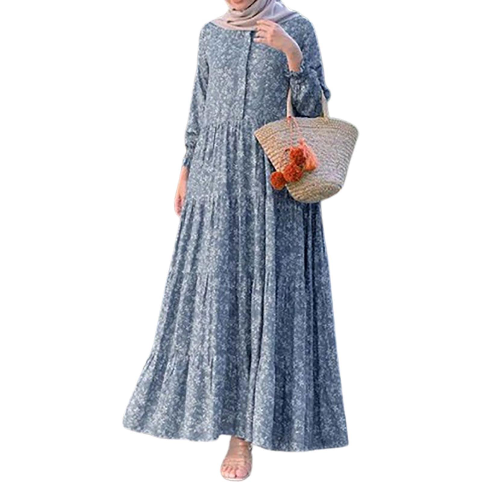 

Женские модные повседневные платья с круглым вырезом и длинным рукавом с цветочным принтом S темно-синий