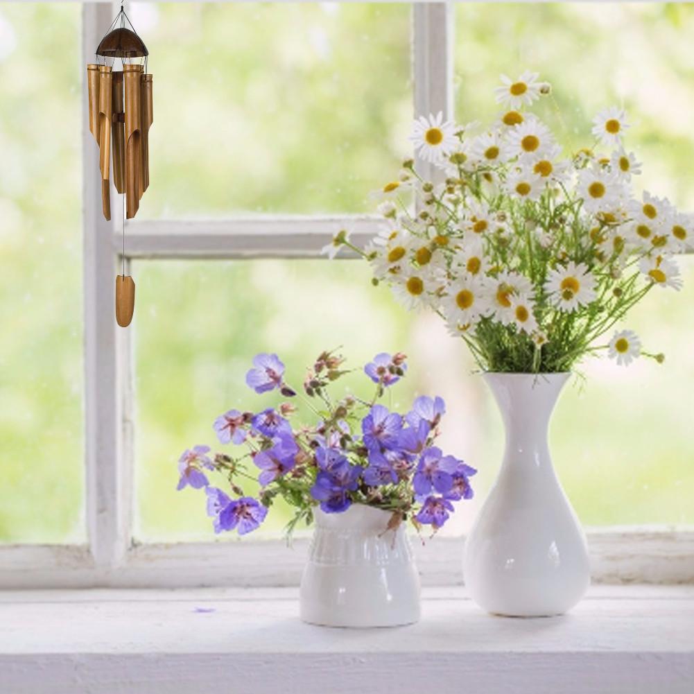 Bamboo Wind Chimes Big Bell Tube Coconut Wood Handmade Indoor and Outdoor Wall Hanging Wind Chime Decorations Gift