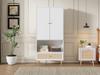 Wardrobe with 2 Doors, Large Rattan Drawer and Clothes Rail. With Metal Legs and Handles – Perfect for Bedroom and Living Room. White, 80x48x175 Cm