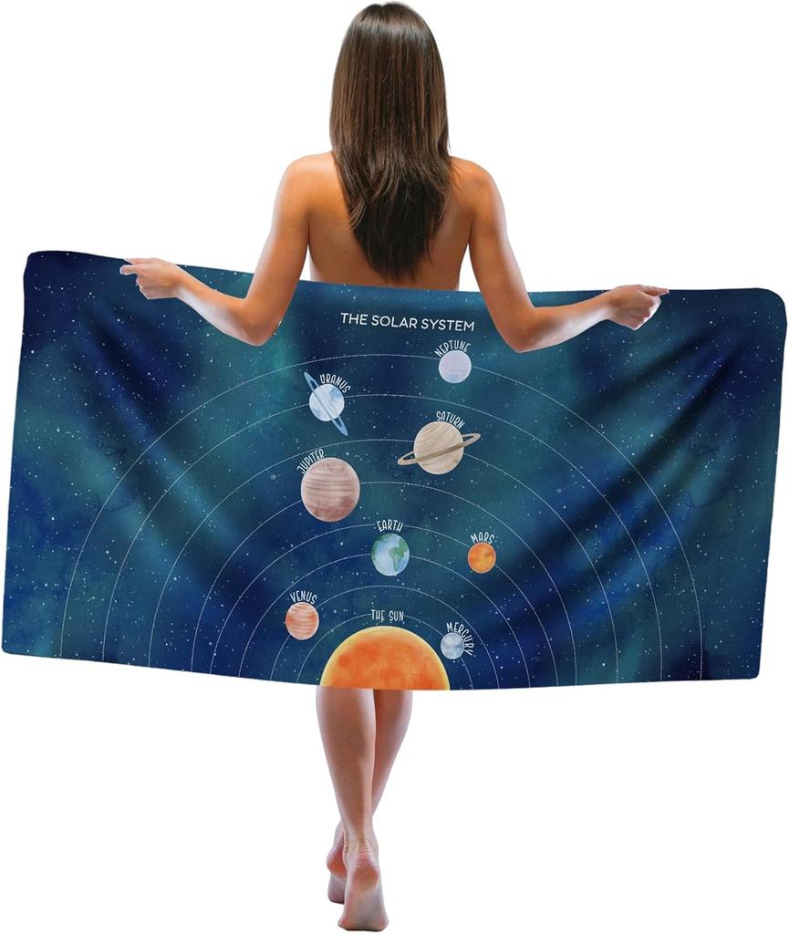Kinder Weltraum Strandtuch, Sonnensystem Sandstrandtücher Geschenke für Jungen, Weltraum-Thema Schnelltrocknende Badehandtücher für Schwimmen