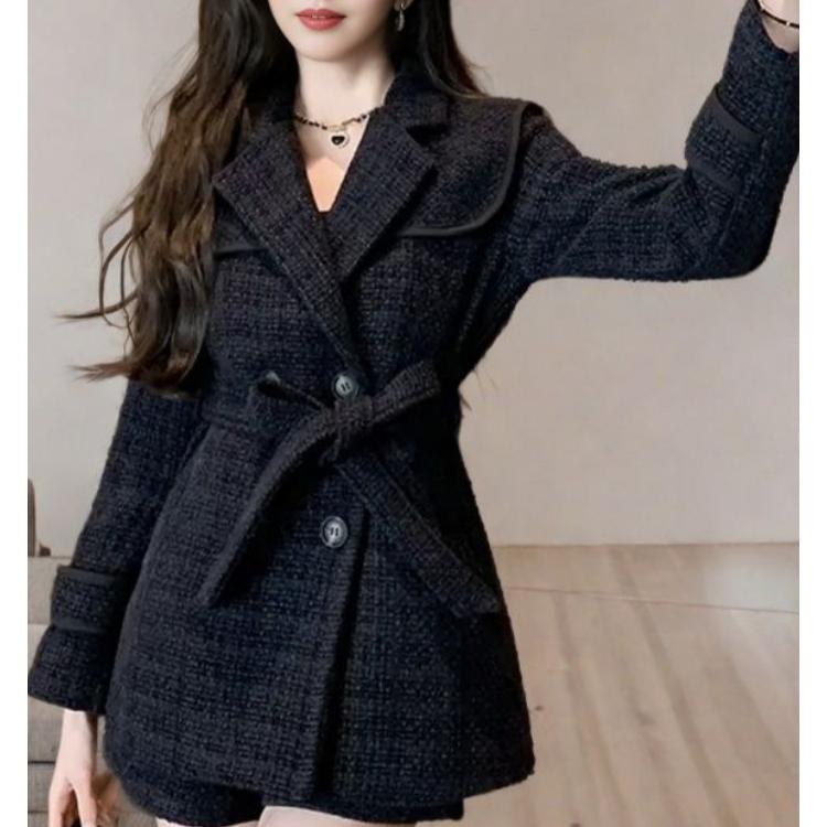 

Модное толстое твидовое пальто для женщин, идеально подходит для осени и зимы XL чёрный