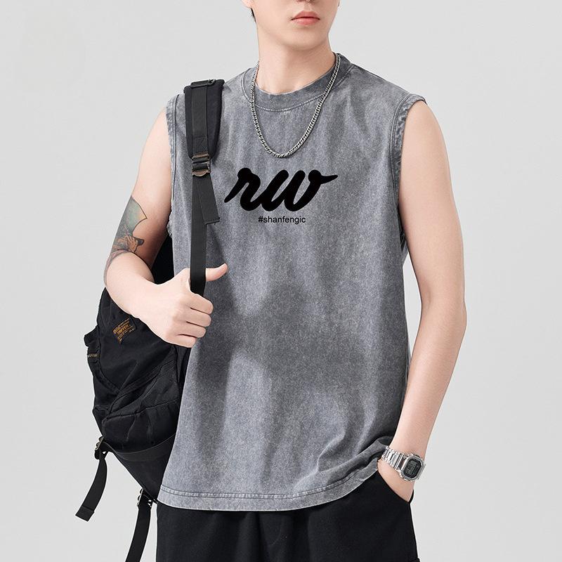 

Новый мужской жилет без рукавов из тяжелого чистого хлопка 230 г с принтом, однотонный, с широкими плечами, спортивный M