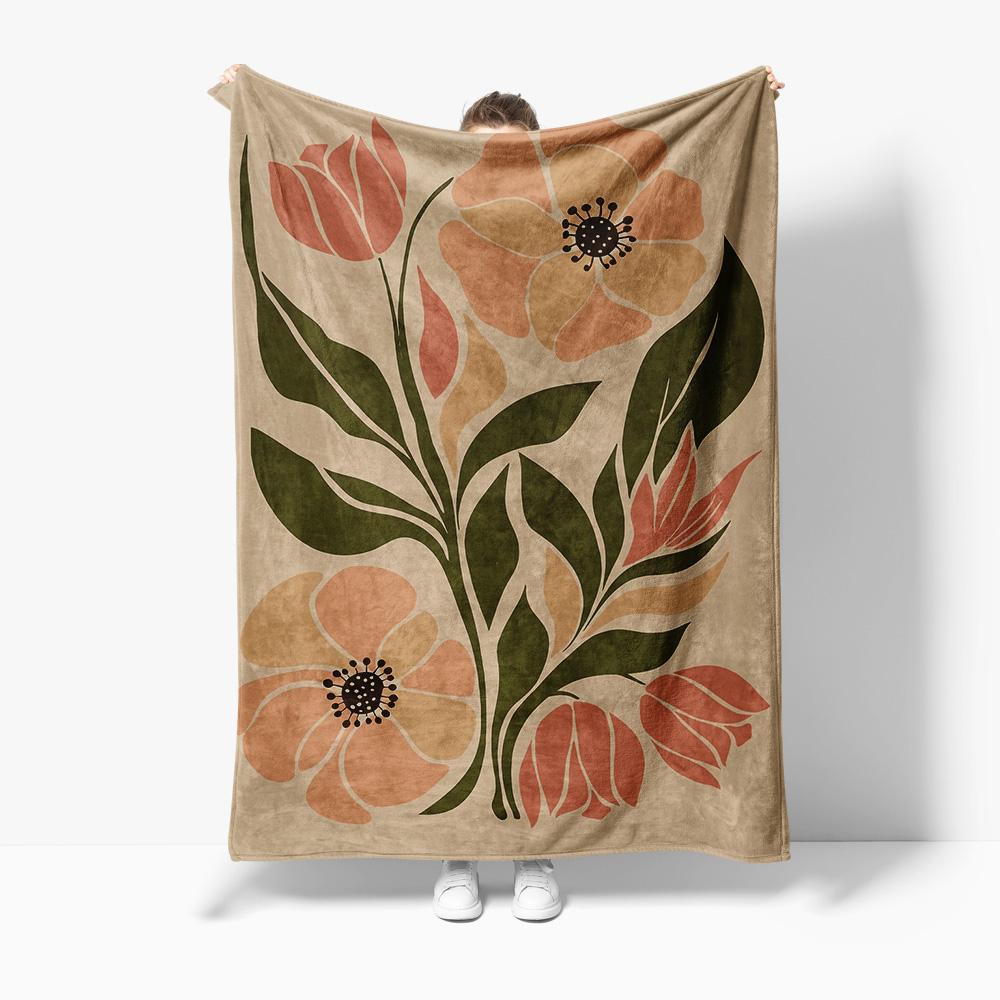 Винтажное Цветочное Пледовое Покрывало Мягкий Флис Покрывало на Кровать Диван Декоративное Пледовое Покрывало Осенний Цветочный Принт Наволочка 75x100cm