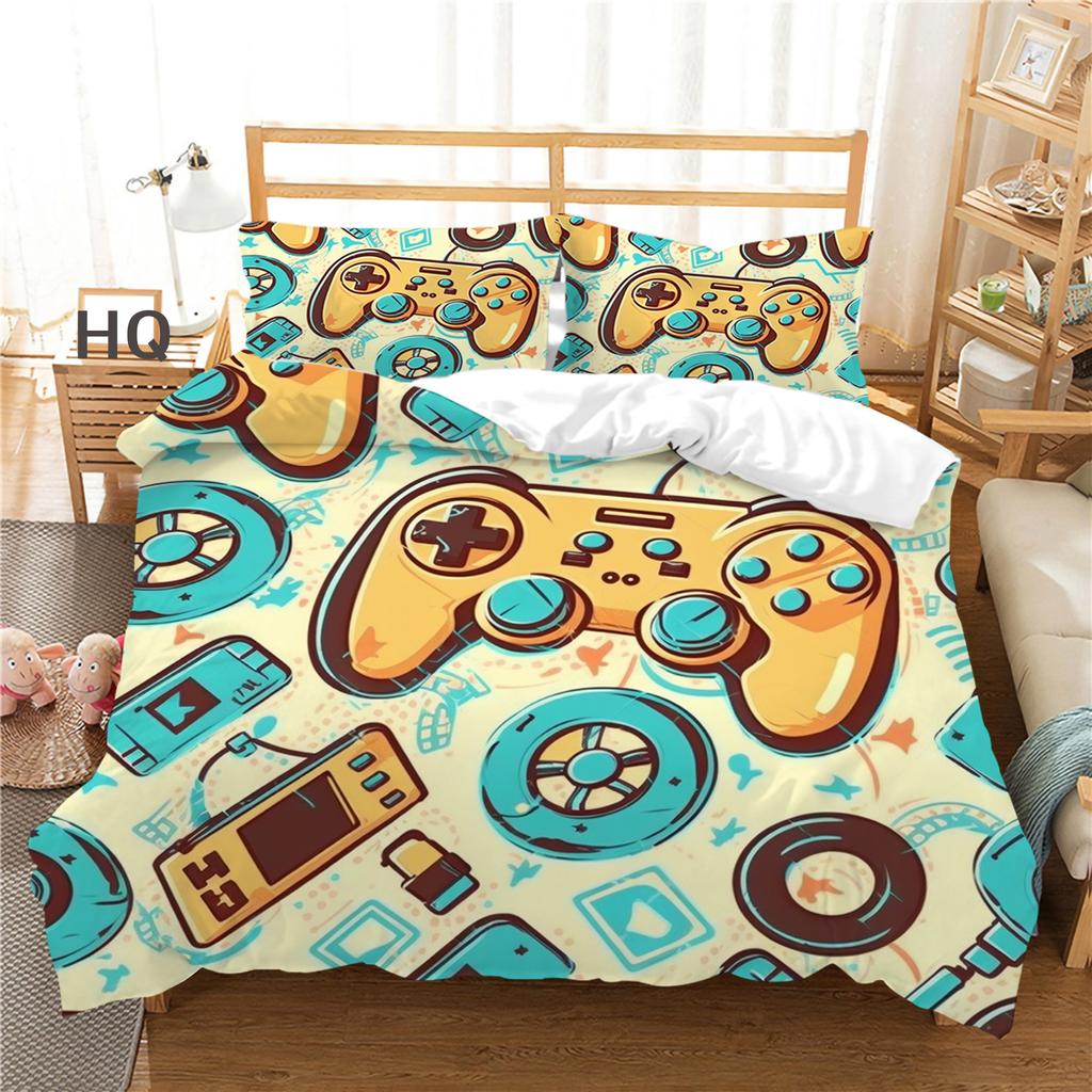 3D Player Bedding Set Game Handle Quilt Cover Pillow Case 2/3 Pieces Suitable for Game Enthusiasts Boys Men Room Zippered Home Decoration