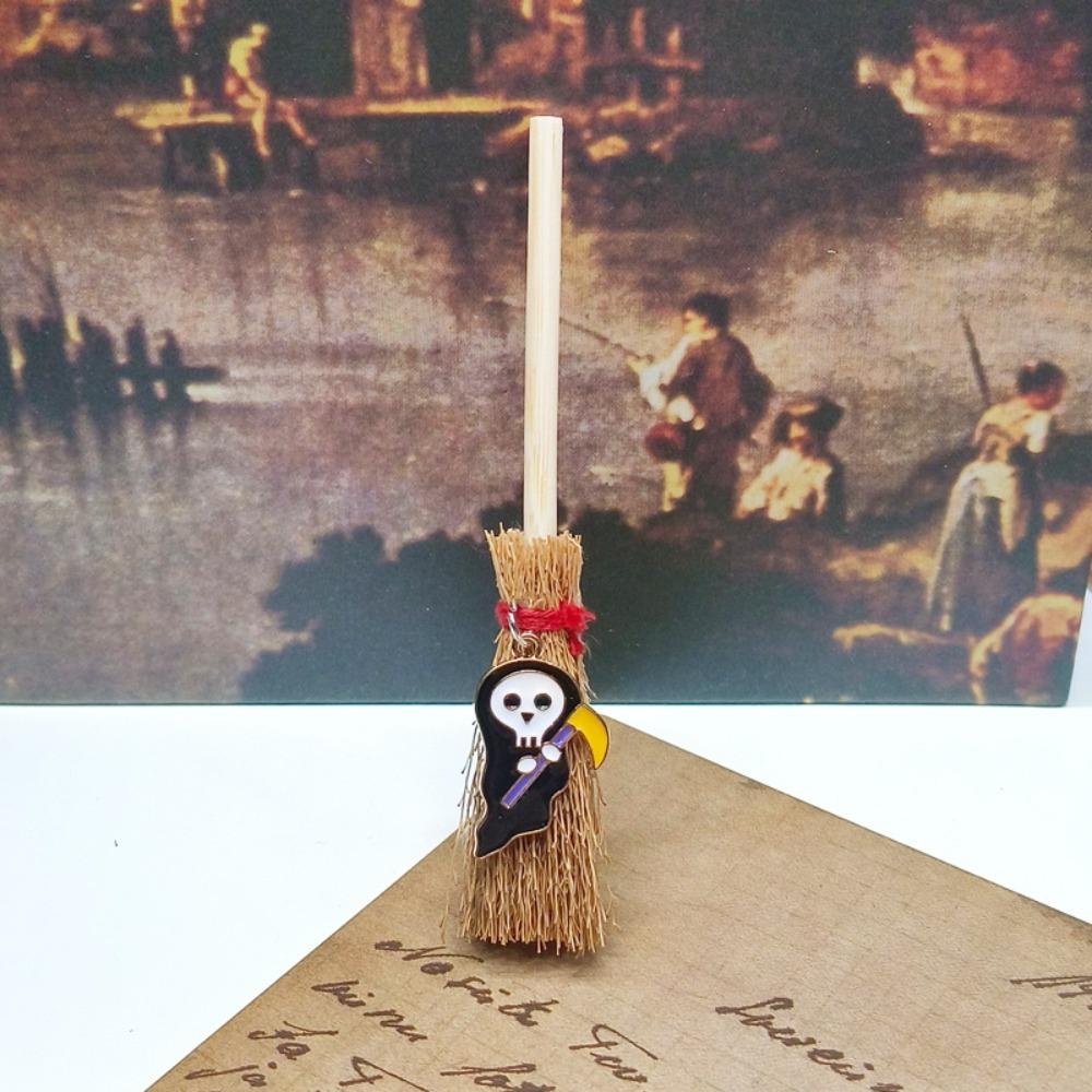 Spider Ghost Halloween Broom Wooden Red Rope Broom Mini Broom Pendant  Halloween Festival