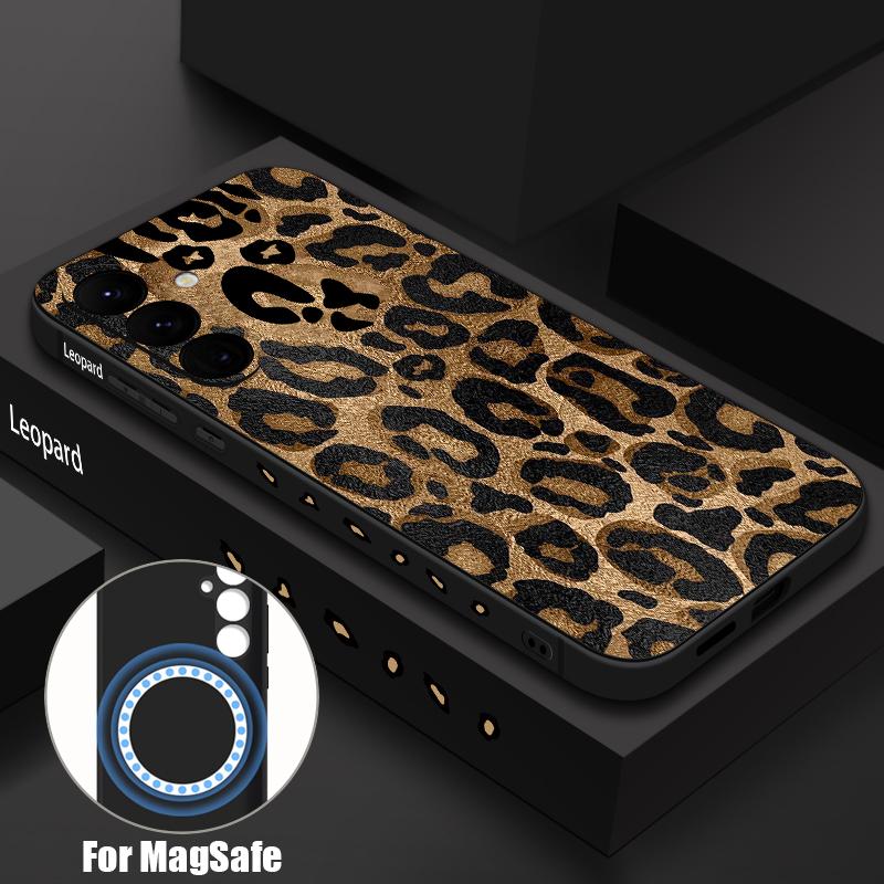 Leopard Print Magnetic Phone Case For Samsung Galaxy S26 S25 S24 Ultra S23 S24 S25 FE S22 Plus For Magsafe Soft TPU Back Cover