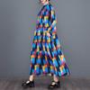 Spring and Summer New Loose Large Size Fashion Print Splicing Long Sleeve Cake Dress Dress