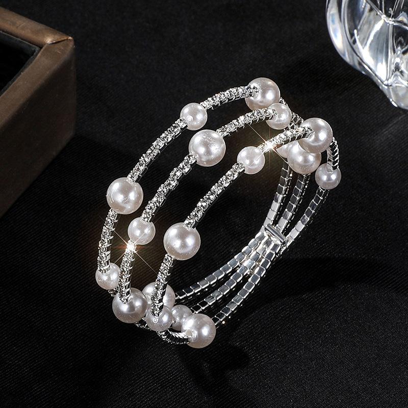 Strass Perlen Mehrschichtige Armbandkette Kralle Diamantarmband Offen Voll Diamant Elastisches Armband