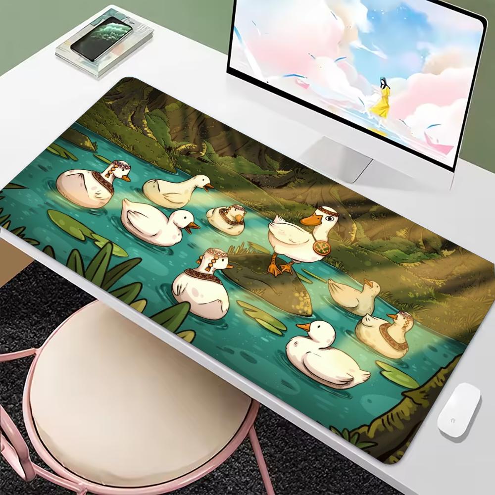 Cute White Geese Plants Large Mouse Pad Non Slip Rubber Base Floral Garden Print Gaming Desk Mat Mousepad For Girl Style