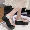 Summer Women Slippers Beach Flip-Flops Ladies Chunky Leather Shoes Wedge Heels Outside Sandals Woman High Platform Slippers 8CM
