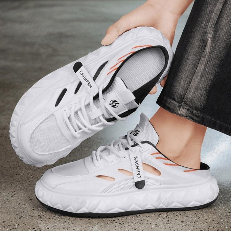 Fashion Fashion Trend Casual Thick Soled Half Draggers for Men 2025 Summer Mesh Hollow Breathable Versatile Comfortable Chunky Slippers