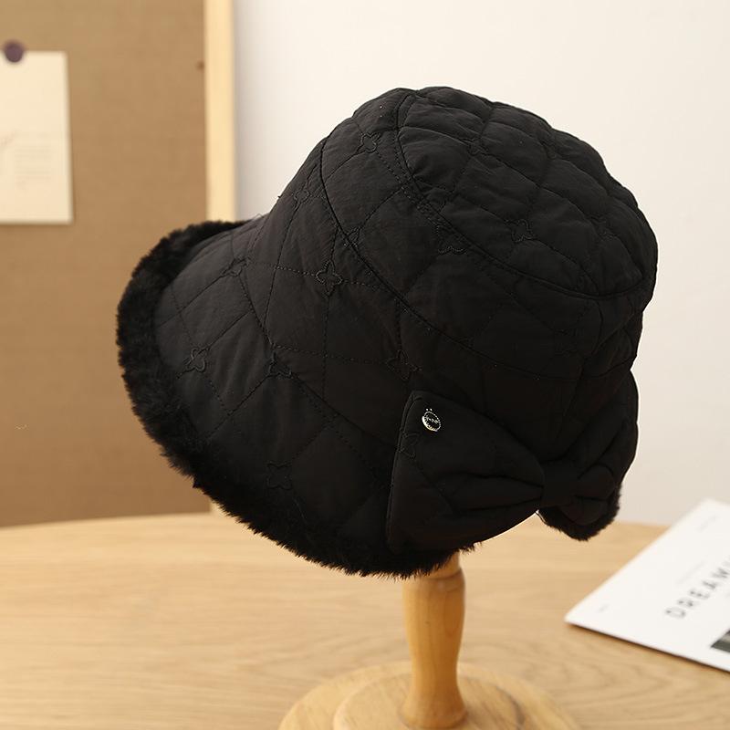 Fashion Bow Padded Bucket Hat Women's Autumn and Winter Casual Plush Basin Hat