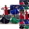 Damen Tiefer V-Ausschnitt Langarm Schlitz Ballkleid Kleid Elegant Brautjungfer Abend Maxi Kleid