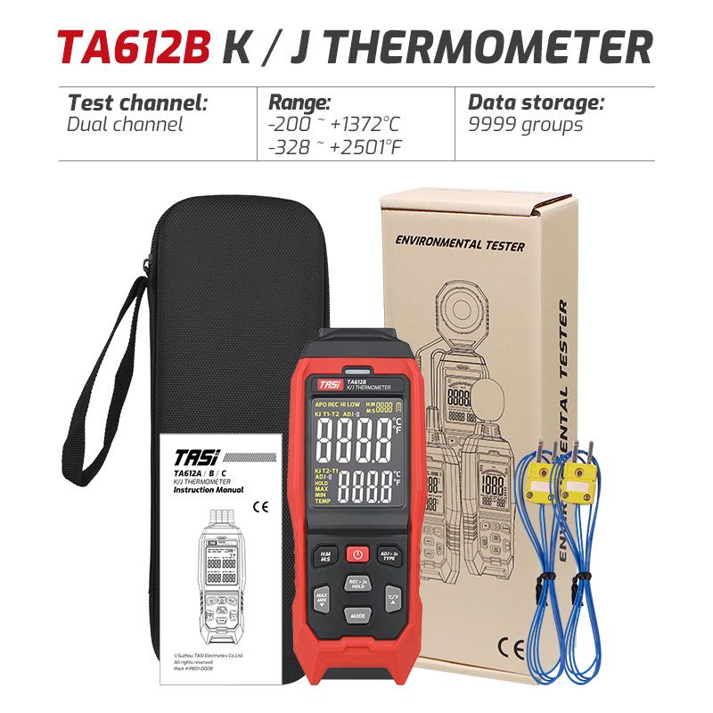 

4-Channel K-Type Thermocouple Thermometer, -328 to 2502°F HVAC Thermometer with Color Dual Display, USB Data Export T9-TA612B
