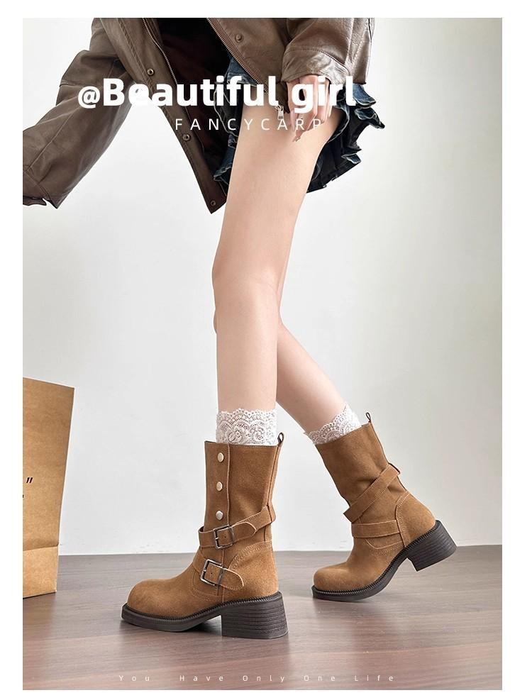 Belt Buckle Maillard Fold Two Wear Platform Short Boots Women's 2025 New Autumn and Winter Retro Slimming and Heightening Martin Boots
