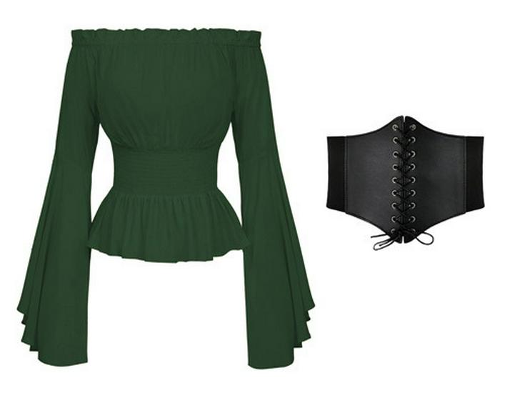 2020wish Damen Langarm Renaissance Mittelalter Tops & Accessoires