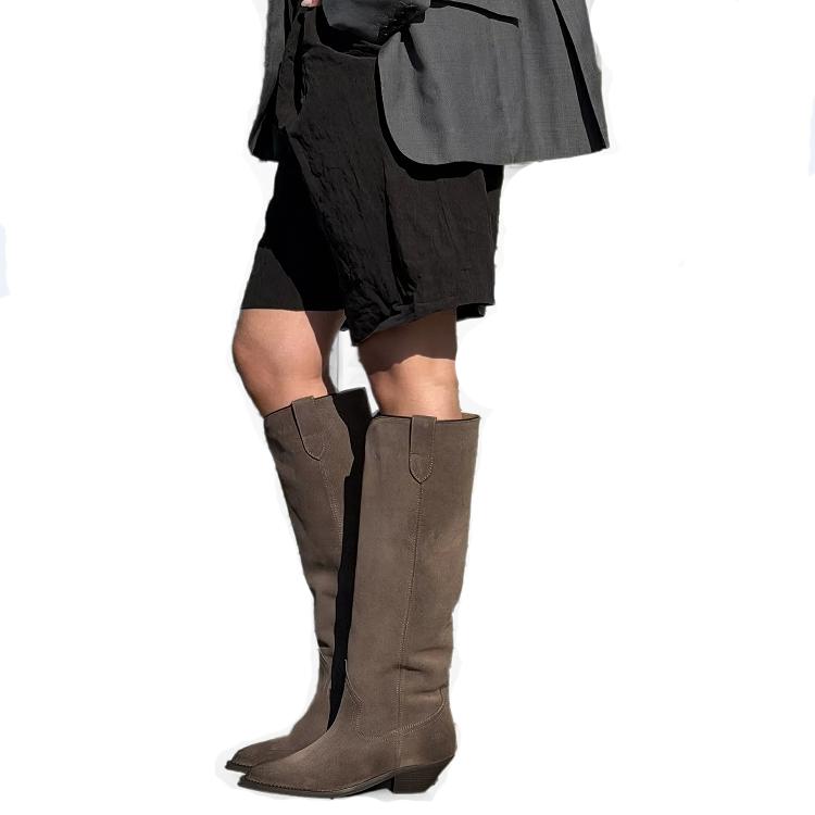 Krazing Pot Zapatos de Ante Nobuck de Vaca Natural Otoño Invierno con Tacón Talla Grande 45 Talla 44 Talla 46 Mujer Mantener Caliente Botas Altas
