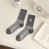 Koťátko Výšivka Kreslený Kostkovaný Středně dlouhé Dámské Ponožky - Preppy Styl Japonské Kostkované Pruhy pro Podzim/Zimu