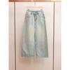 Jeans Dritti da Donna a Vita Alta in Denim con Decorazioni di Strass Misto Cotone Stile Chic da Ufficio