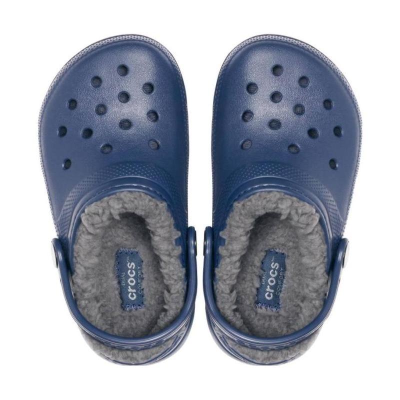 Children's Crocs Classic Lined Casual and Comfortable Warm Children's Hole Shoes Dark Blue Charcoal Grey