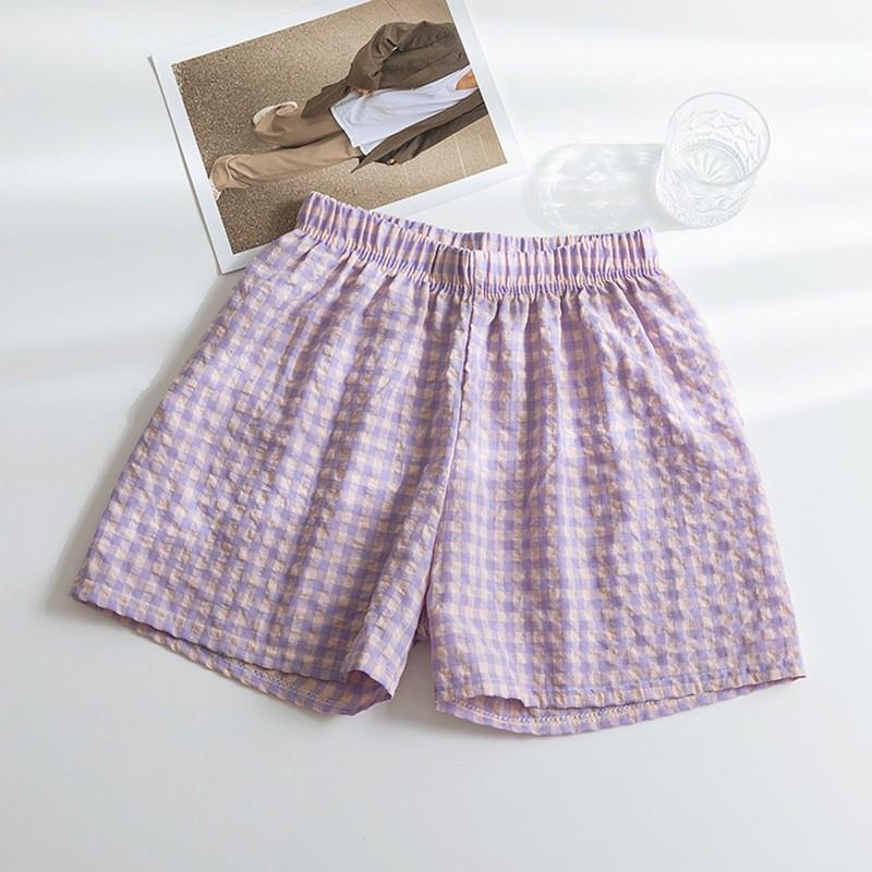 Summer Home Checkered Small Floral Shorts Thin Fresh Sports High Waist Thin Wide Leg Loose Casual Pajama Pants Women