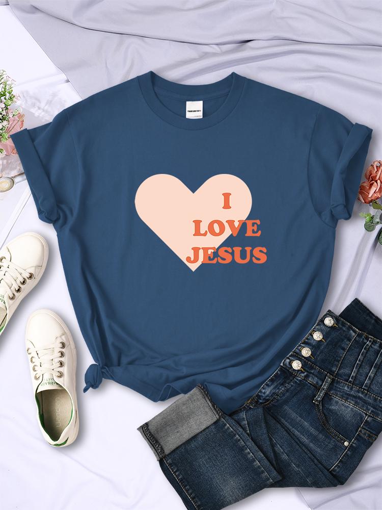 I Love Jesus Give You My Heart Printing Womens T Shirt Hip Hop Casual Street Short Sleeve Creativity Fashion Female Tee Clothing