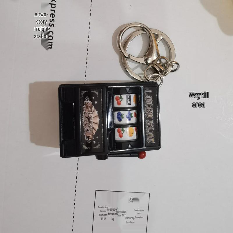 Mini Cartoon Fruit Slot Machine Keychain: Playable, Spinning, Rocking Toy Game