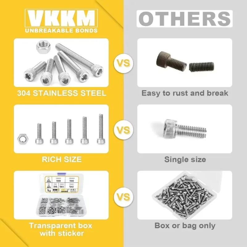 VKKM 150 Piece M3 304 Stainless Steel Hexagon Socket Screw Set, Multiple Sizes, Equipment Assembly, Essential for Fastening.