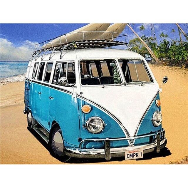 5D-Diamant-Stickerei zum Selbermachen, Bus, Diamant-Gemälde, Kreuzstich, Kunsthandwerk, Diamant-Mosaik-Set, komplett, quadratisch, rund, Strass, Heimdekoration