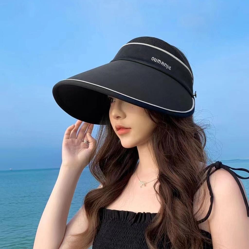 Upgrade the Hanging Mask, Ice-feeling Breathable Big Edge Empty Top Hat, Summer Outdoor Running Sports Can Tie Ponytail Sunscreen Hat