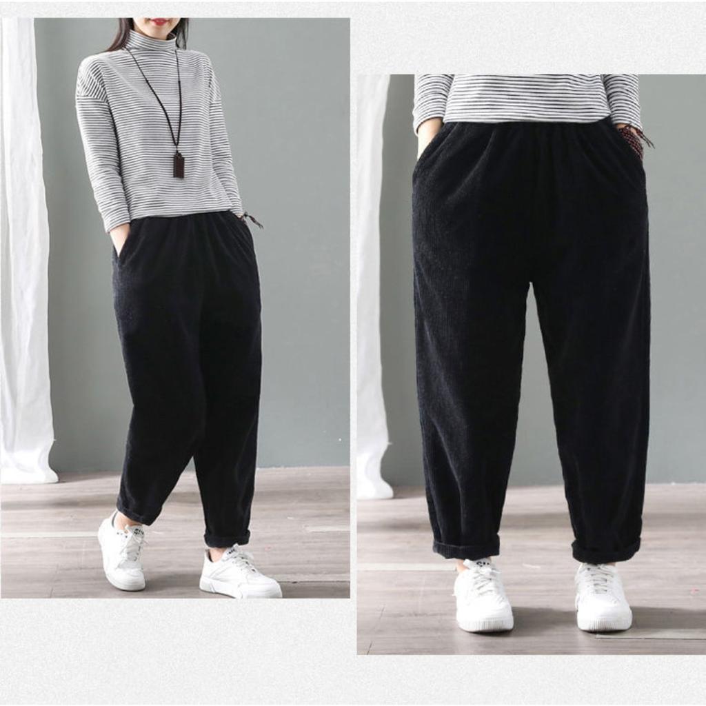 Women's Autumn and Winter New Loose Oversized Corduroy with Cold Resistant and Thick Velvet for Versatile Casual Wear, Haren Warm Pants