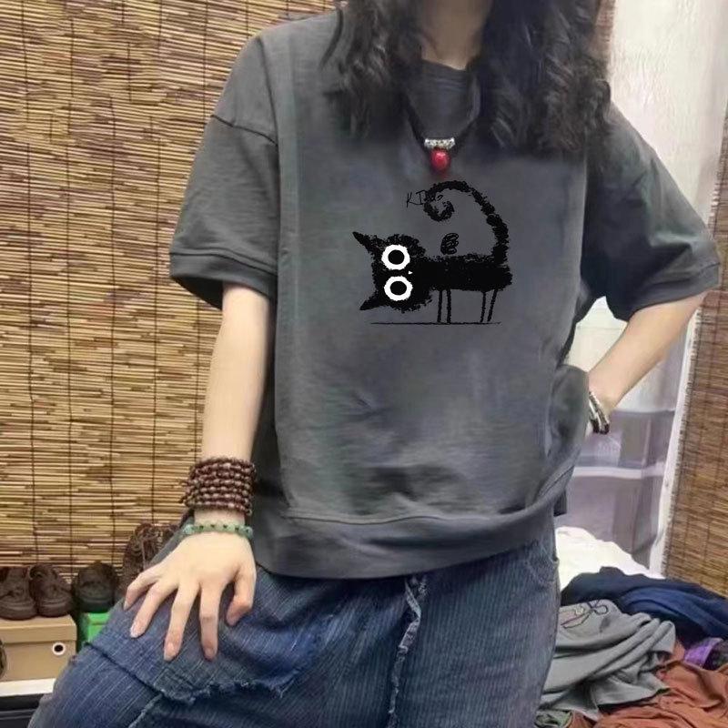 

Женская повседневная футболка из 100% хлопка с коротким рукавом, свободного кроя, облегающая, больших размеров, с принтом 3XL - Suggest 160-180 jin