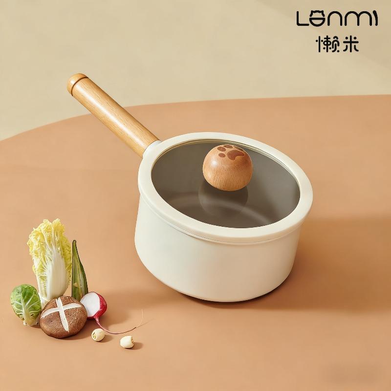 LANMI DunDun baby food pot, non-stick pot for hot milk and noodle cooking, ceramic titanium crystal 0 fluoride coating, 18cm