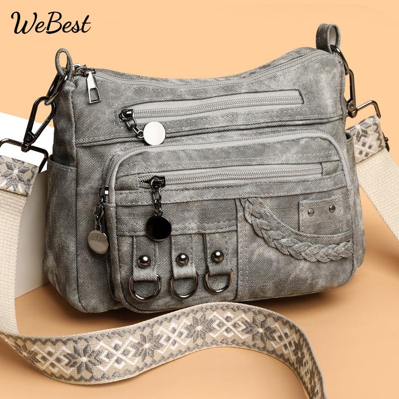 

Woven Crossbody Multi Compartment Soft Leather Women s Bag сірий колір