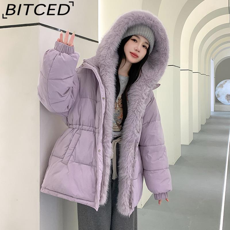 BITCED Detachable Oversized Fur Collar Down Jacket for Women Winter Thickened Waist-Defining Fur-Trimmed Parka