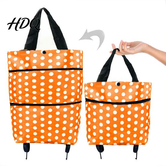 Outdoor Picnic Utility Tote Foldable Shopping Bag with Wheels Heavy-Duty Waterproof Oxford Cloth Grocery Cart Space Saving Organizer Reusable Roller