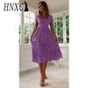 HNXC Summer Love Polka Dot Dress Women Casual A-Line Short Sleeve Square Collar Ruffle Midi Dress Chiffon Red Black Blue Green
