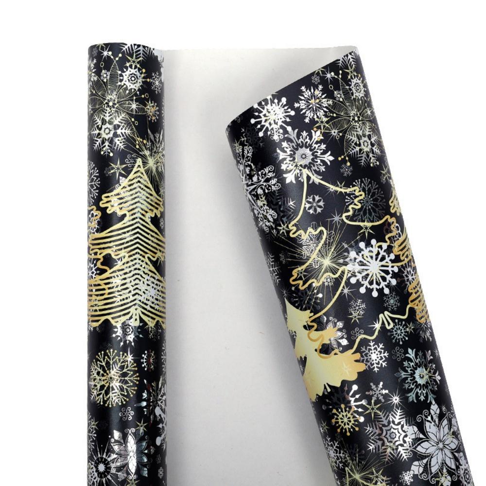 43x300cm Gilded Christmas Gift Wrapping Paper Christmas Snowflake Bow Flower Bouquet Packaging Paper for Party Decorations