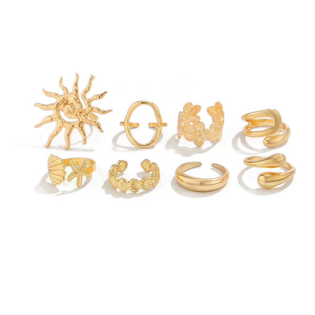 DIEZI Hip Hop Metal Starfish Finger Rings For Women Girls Men Punk Gold Silver Color Sun Flower Knuckle Joint Ring Jewelry