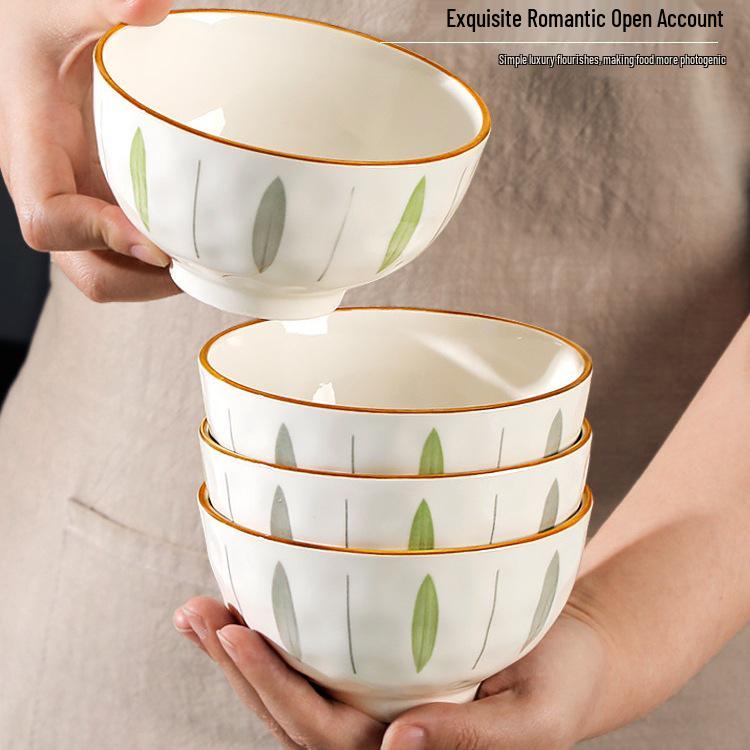 2025 New Style Glazed Ceramic Rice & Soup Bowl - Small Breakfast & Noodle Tableware Set