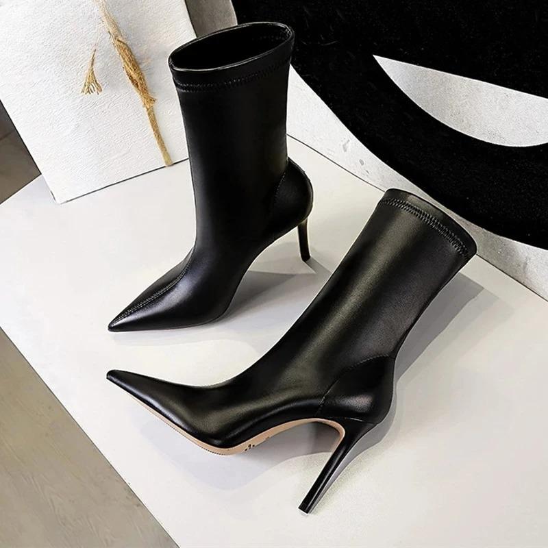 Fashion High Quality Women Ankle Boots Fashion Soft Leather Women Shoes Street Style Pointed Toe Thin Heels Ladies Boots Shoes for Women