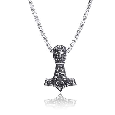 Vintage Stainless Steel Norse Viking Amulet Scandinavian Mjolnir Pendant Hammer of Thor Necklace Colar Choker Necklaces PD0873