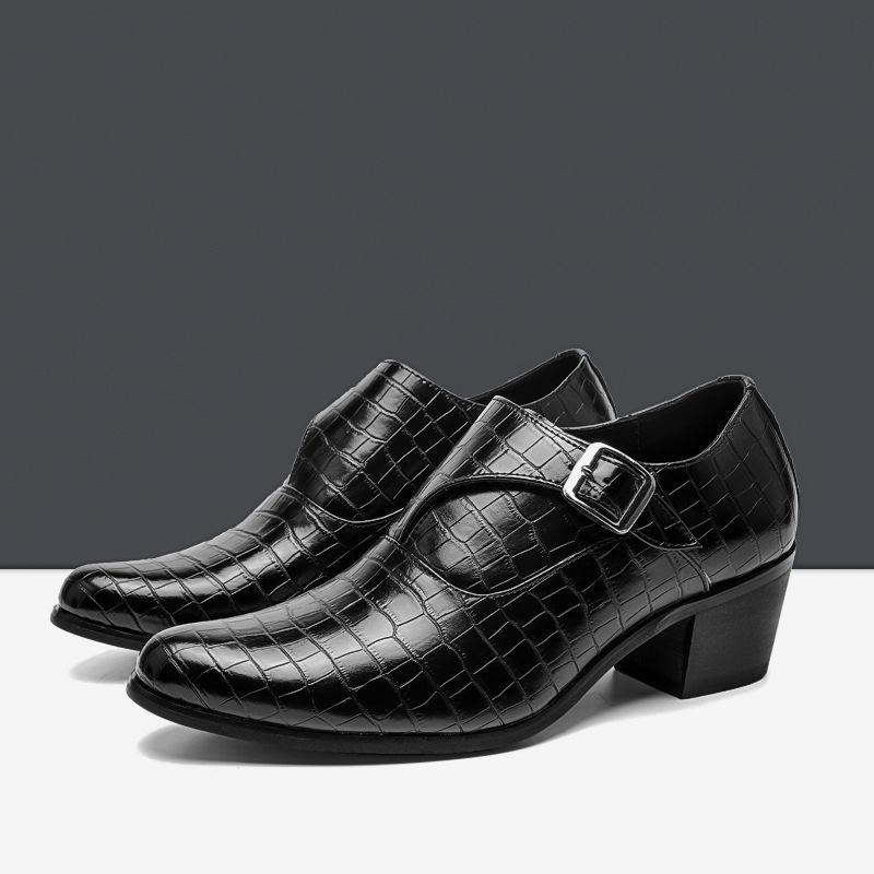 Fashionable 5cm Height Increase Stone Pattern British Casual Men's Leather Shoes