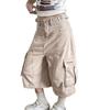 American Vintage Pleated Cargo Pants Loose Wide Leg Denim Shorts Men Women Streetwear