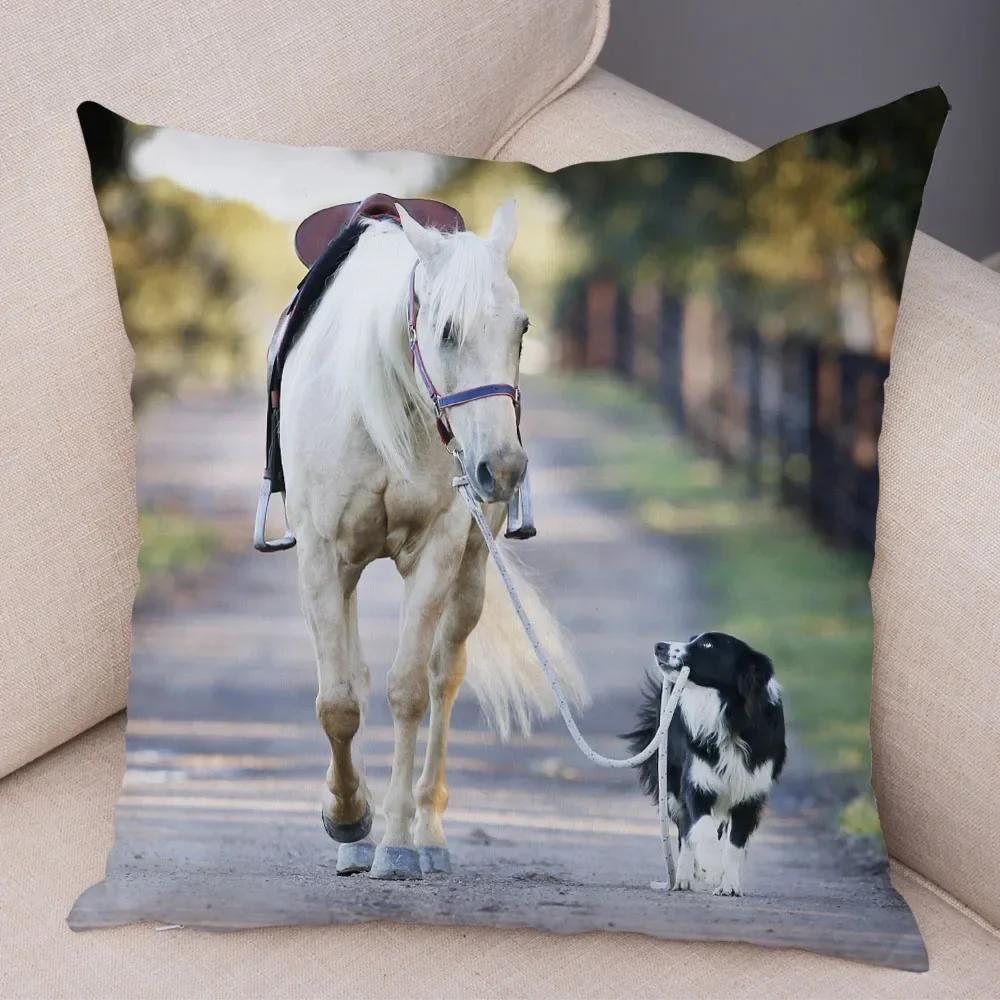 Federa per Cuscino Cavallo Selvatico Decorazione Stampa Animale Federe per Cuscini per Divano Casa Auto Stanza dei Bambini Morbidissimo Peluche Federa ,(9)