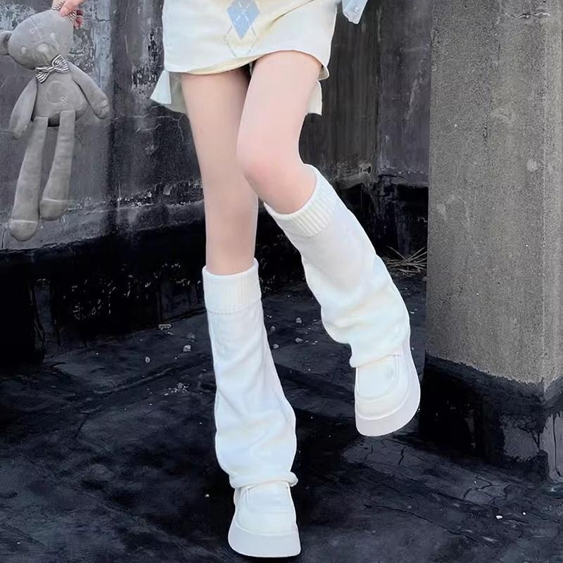 1Pair Cute Lolita Warmer Flared Socks Autumn Winter Calf Gaiter Stylish Leg Warmers Cartoon Solid Color Long Tube Leg Warmer