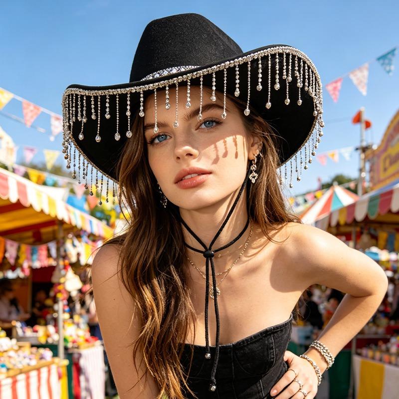 Women S Felt Jazz Hat With Rhinestone Tassel For Party